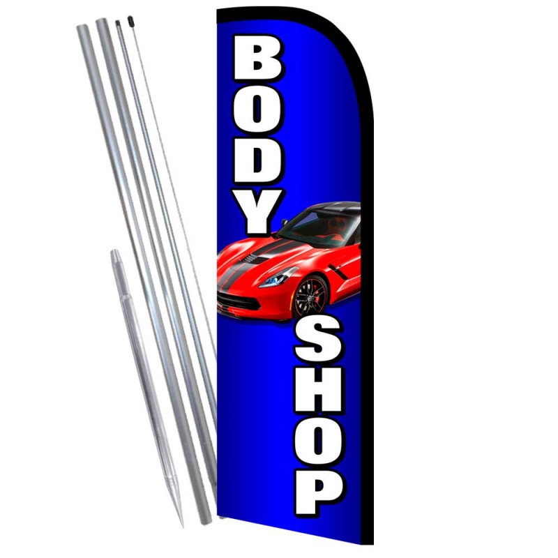 Auto Detailing 15' Tall Swooper Flag & Pole Kit Feather Super Bow Banner 