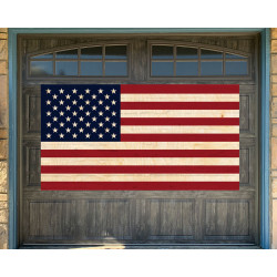 US Flag Wood Look 42" x 78" Magnetic Garage Banner For Steel Garage Doors