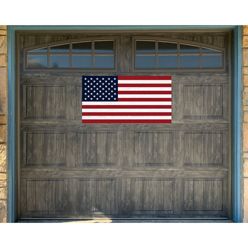 US Flag Vintage Wood Look 21" x 40" Magnetic Garage Banner For Steel Garage Doors