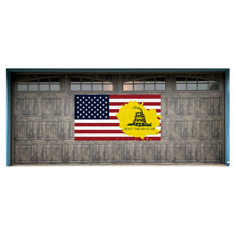 US Flag Wood Grain 42" x 78" Magnetic Garage Banner For Steel Garage Doors 