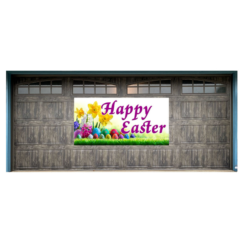 Happy Easter Magnetic 42" x 84" Garage Banner For Steel Garage Doors