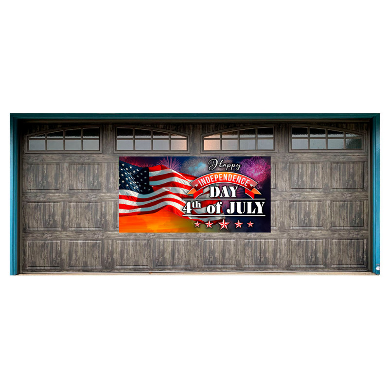 Happy 4th of July (Fireworks) 42" x 84" Garage Banner For Steel Garage Doors