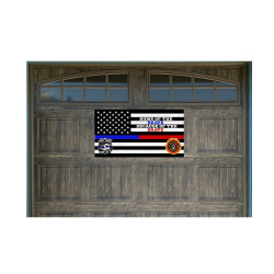 Thin Blue Red Line (Home of the Brave) Vintage Wood Look 21" x 40" Magnetic Garage Banner For Steel Garage Doors