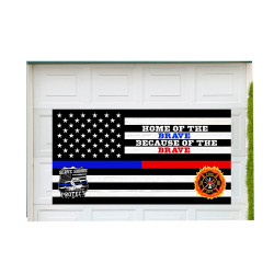 Thin Blue Red Line (Home of the Brave) 42" x 78" Magnetic Garage Banner For Steel Garage Doors