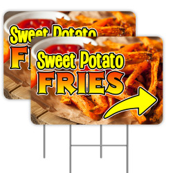 Sweet Potato Fries 2 Pack Yard Signs 16" x 24" - Double-Sided Print, with Metal Stakes 841098108342
