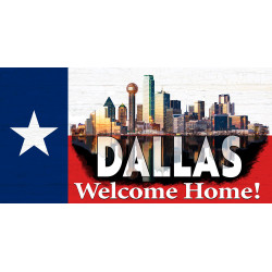 Dallas Skyline - Texas Flag - Welcome Home 21" x 42" Magnetic Garage Banner For Steel Garage Doors