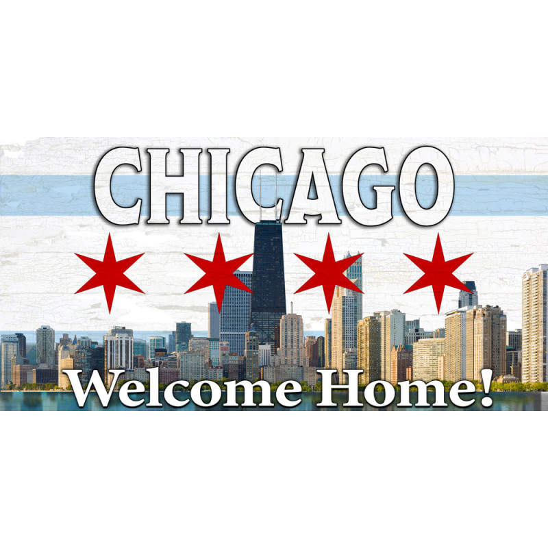 Chicago Skyline - Chiago City Flag - Welcome Home 21" x 42" Magnetic Garage Banner For Steel Garage Doors