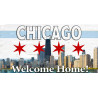 Chicago Skyline - Chiago City Flag - Welcome Home 21" x 42" Magnetic Garage Banner For Steel Garage Doors