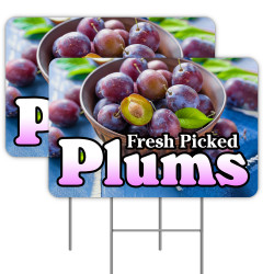 Fresh Picked Plums 2 Pack Yard Signs 16" x 24" - Double-Sided Print, with Metal Stakes Made in The USA 841098108663