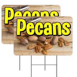 Pecans 2 Pack Yard Signs 16" x 24" - Double-Sided Print, with Metal Stakes Made in The USA 841098108687
