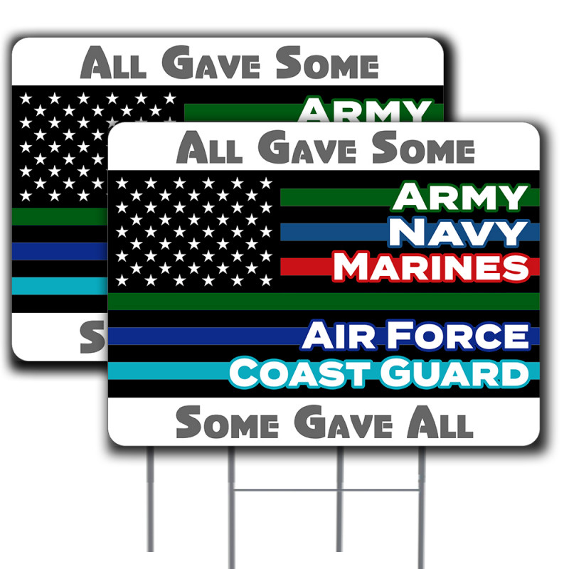 Military Thin Line Flag 2 Pack Double-Sided Yard Signs 16" x 24" with Metal Stakes (Made in Texas)
