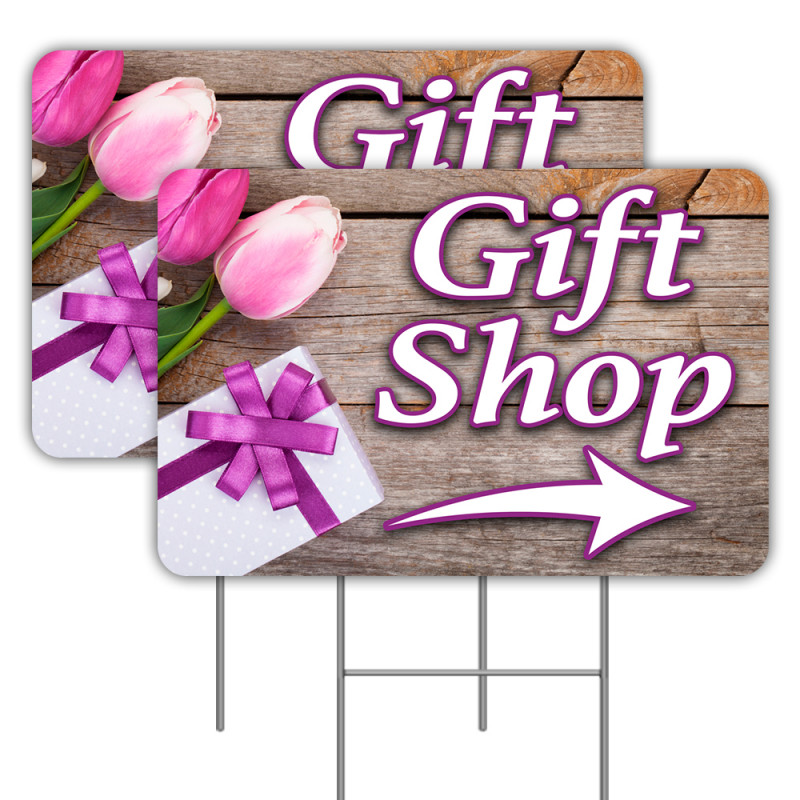 Gift Shop Arrow 2 Pack Double-Sided Yard Signs 16" x 24" with Metal Stakes (Made in Texas)