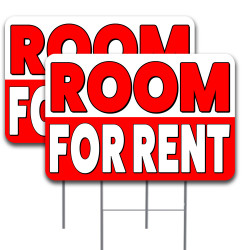 ROOM FOR RENT  2 Pack Double-Sided Yard Signs 16" x 24" with Metal Stakes (Made in Texas)