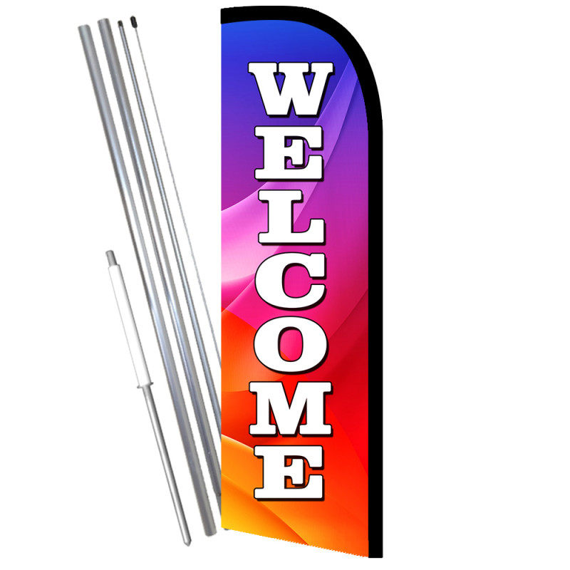 Welcome Premium Windless Feather Flag Bundle (Complete Kit) OR Optional Replacement Flag Only