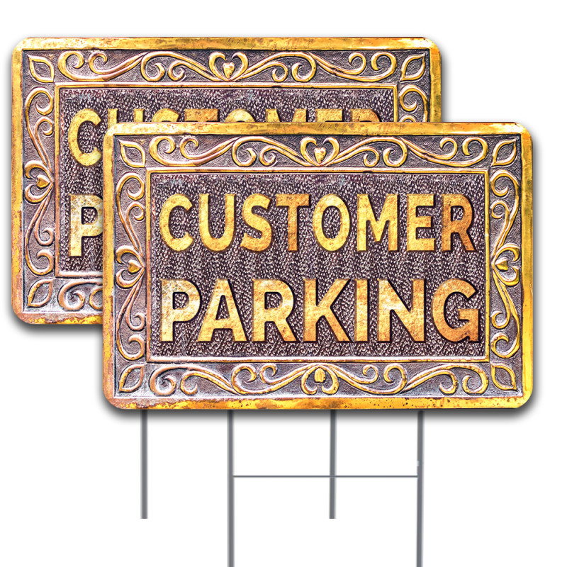 CUSTOMER PARKING 2 Pack Double-Sided Yard Signs 16" x 24" with Metal Stakes (Made in Texas)