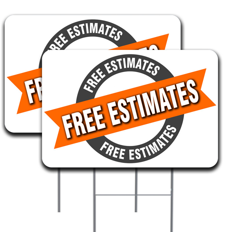 FREE ESTIMATES 2 Pack Double-Sided Yard Signs 16" x 24" with Metal Stakes (Made in Texas)