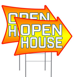 OPEN HOUSE (Arrow) 2 Pack Double-Sided Yard Signs 16" x 24" with Metal Stakes (Made in Texas)