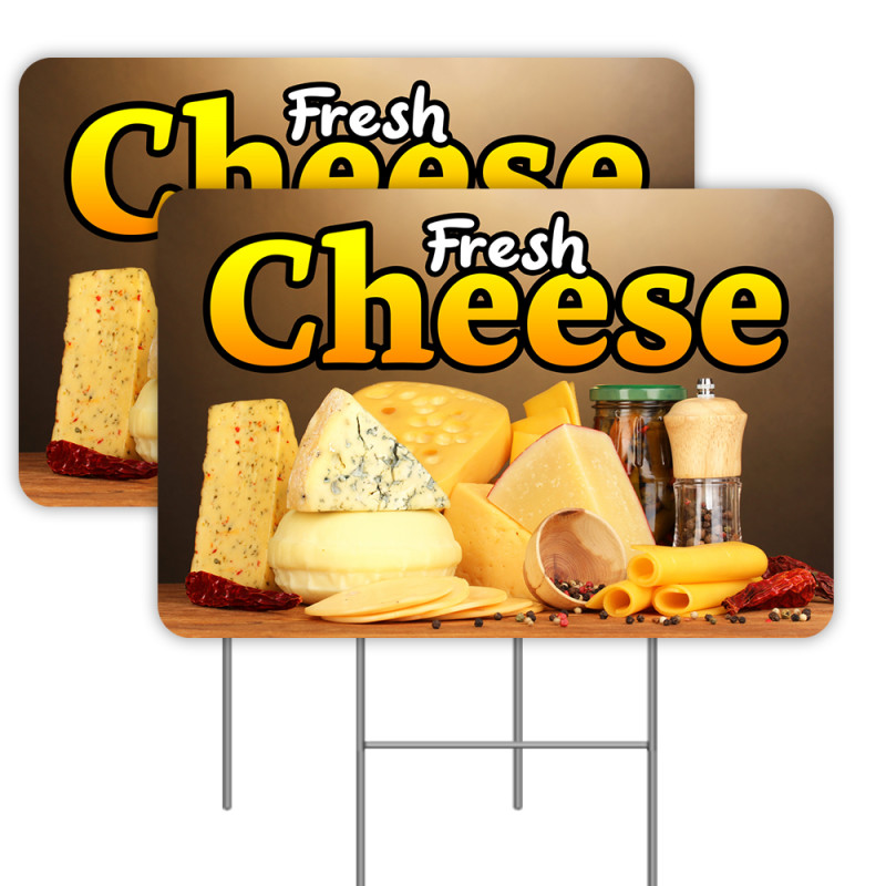 Fresh Cheese 2 Pack Double-Sided Yard Signs 16" x 24" with Metal Stakes (Made in Texas)