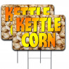KETTLE CORN 2 Pack Double-Sided Yard Signs 16" x 24" with Metal Stakes (Made in Texas)