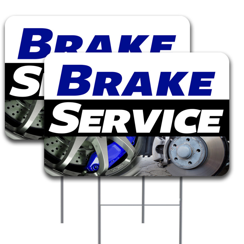BRAKE SERVICE 2 Pack Double-Sided Yard Signs 16" x 24" with Metal Stakes (Made in Texas)