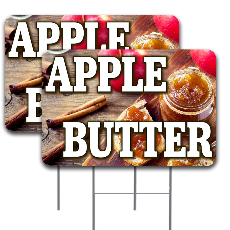 APPLE BUTTER 2 Pack Double-Sided Yard Signs 16" x 24" with Metal Stakes (Made in Texas)
