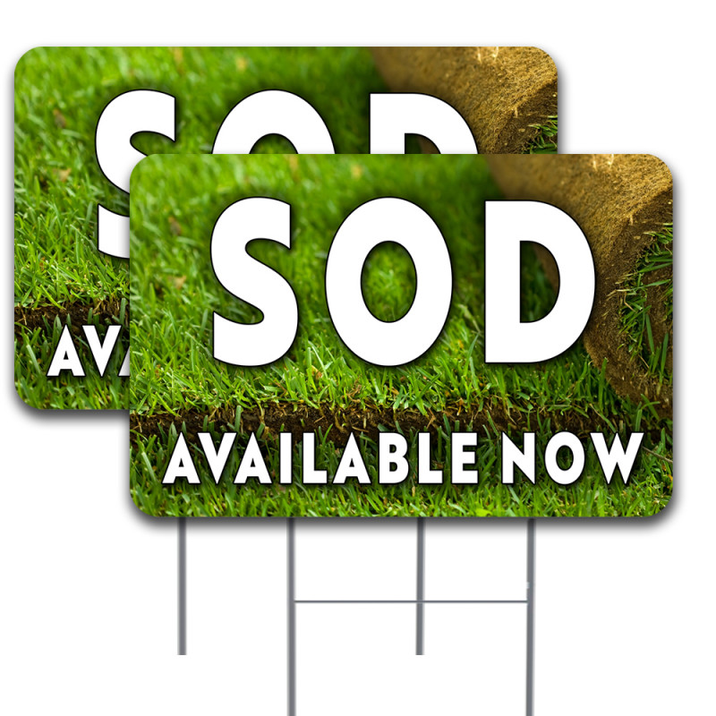 SOD Available Now 2 Pack Double-Sided Yard Signs 16" x 24" with Metal Stakes (Made in Texas)