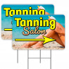 TANNING SALON Arrow 2 Pack Double-Sided Yard Signs 16" x 24" with Metal Stakes (Made in Texas)