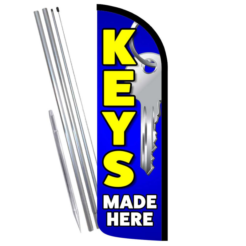 Keys Made Here Premium Windless Feather Flag Bundle (Complete Kit) OR Optional Replacement Flag Only