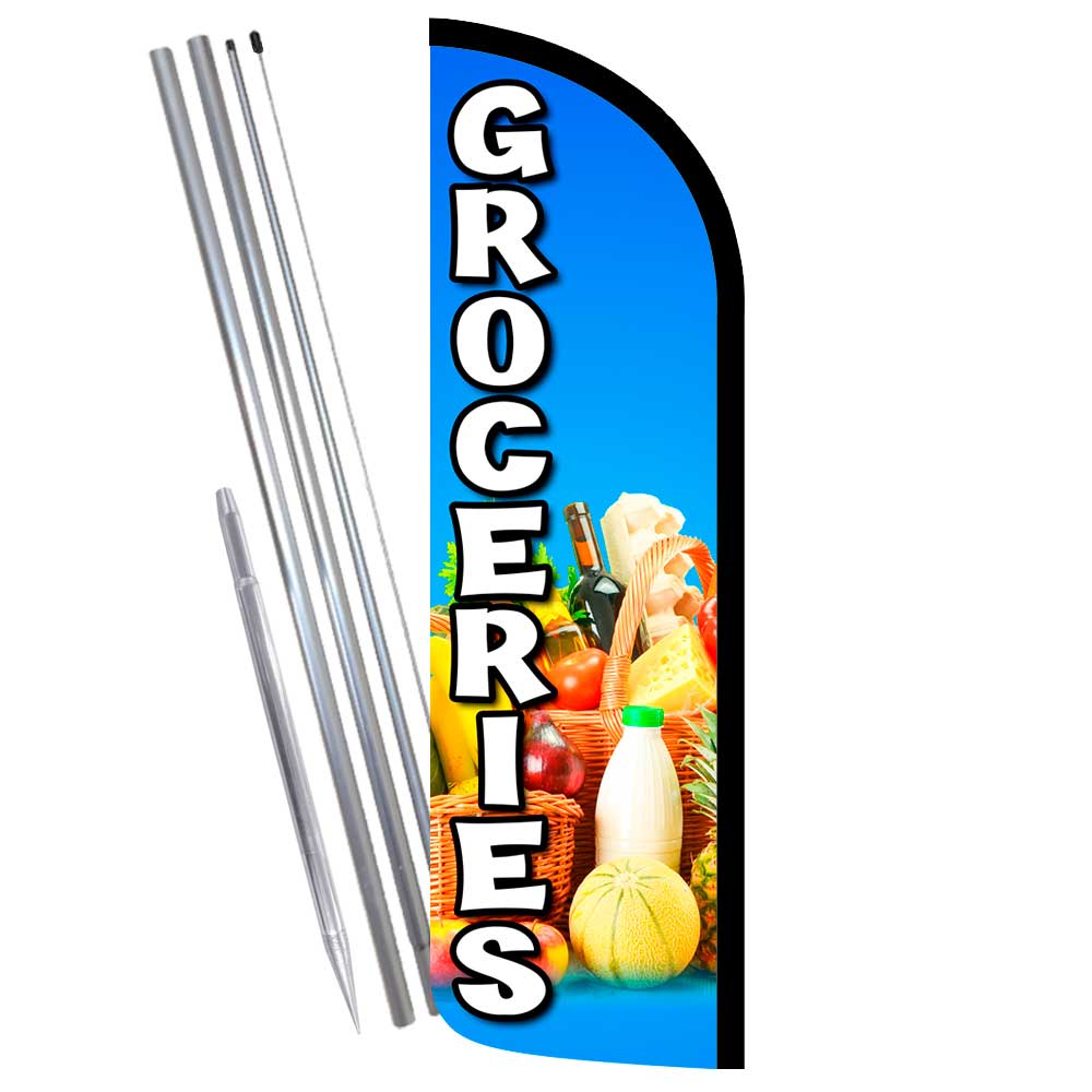 Groceries Premium Windless Feather Flag Bundle (Complete Kit) OR Optional Replac
