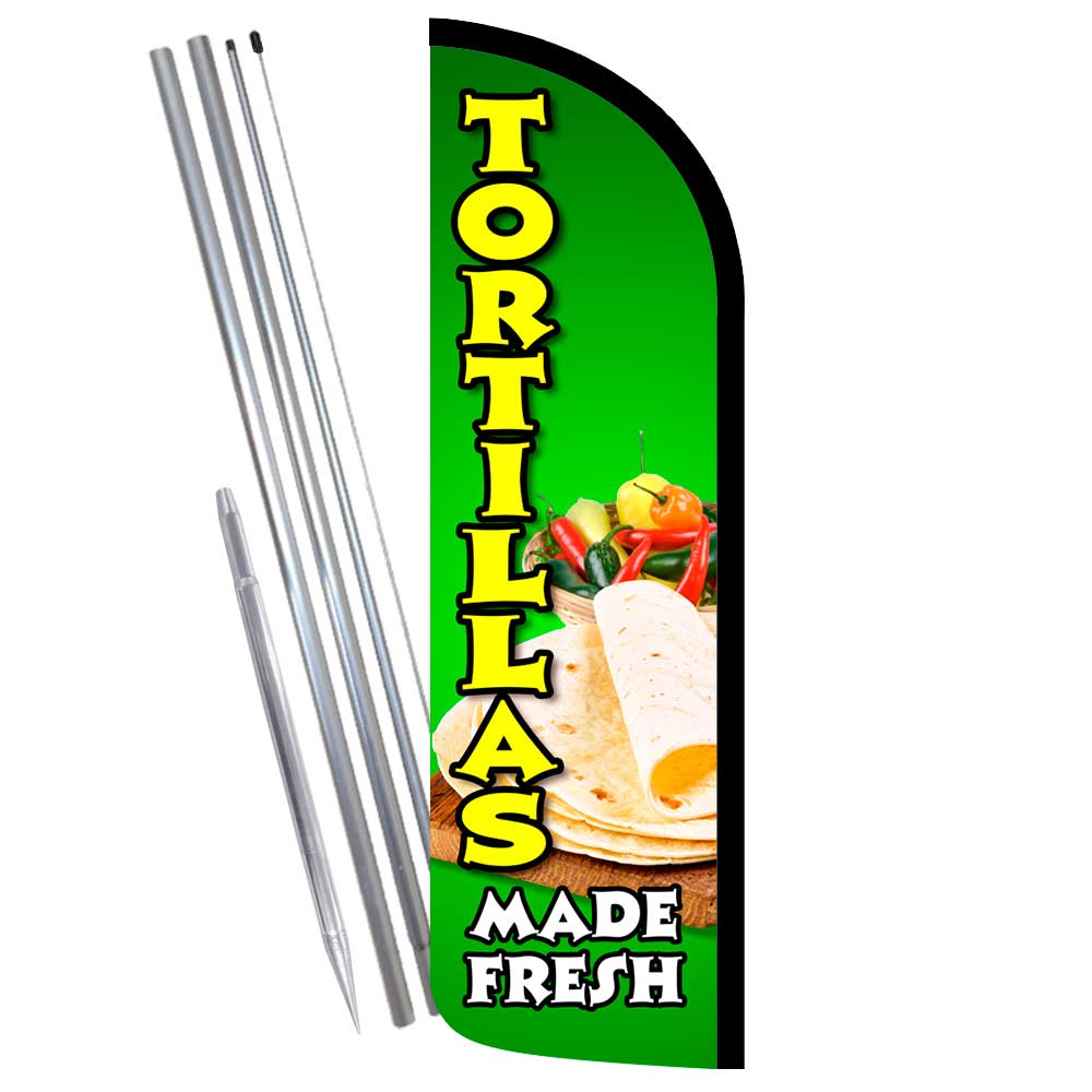Tortillas Premium Windless Feather Flag Bundle (Complete Kit) OR Optional Replac