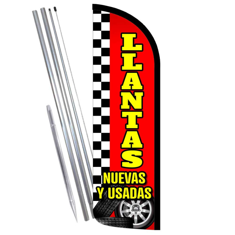 LLANTAS (Nuevas Y Usadas) Premium Windless Feather Flag Bundle (Complete Kit) OR Optional Replacement Flag Only