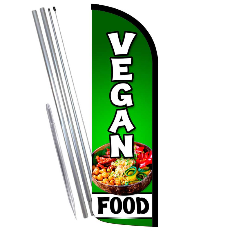 Vegan Food Premium Windless Feather Flag Bundle (Complete Kit) OR Optional Replacement Flag Only