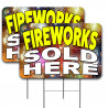 FIREWORKS SOLD HERE 2 Pack Double-Sided Yard Signs 16" x 24" with Metal Stakes (Made in Texas)