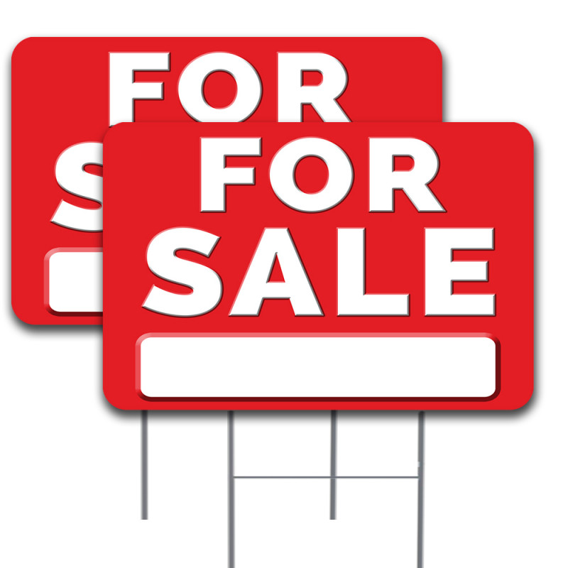 For Sale Yard Sign 2 Pack Double-Sided Yard Signs 16" x 24" with Metal Stakes (Made in Texas)