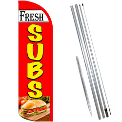 Fresh Subs (White/Red) Premium Windless Feather Flag Bundle (Complete Kit) OR Optional Replacement Flag Only