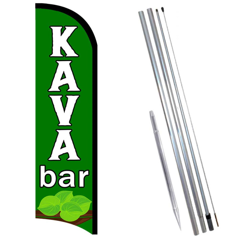 Kava Bar Premium Windless  Feather Flag Bundle (Complete Kit) OR Optional Replacement Flag Only