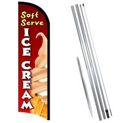 Vista Flags Soft Serve Ice Cream Premium Windless Feather Flag Bundle (11.5' Tall Flag, 15' Tall Flagpole, Ground Mount Stake)