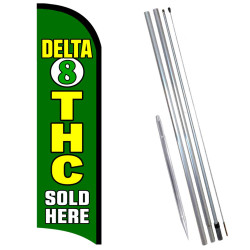 Delta 8 Sold Here Premium Windless Feather Flag Bundle (11.5' Tall Flag, 15' Tall Flagpole, Ground Mount Stake) 841098142308