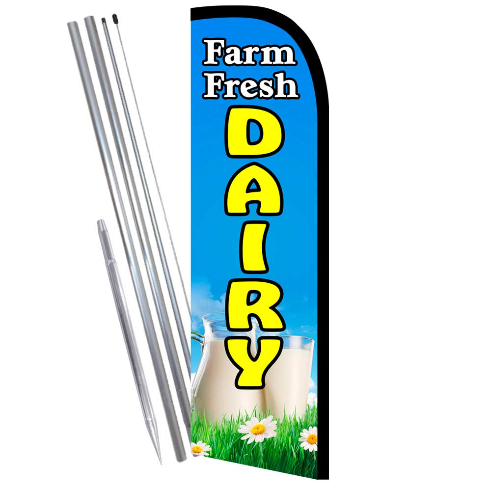 Farm Fresh Dairy Premium Windless Feather Flag Bundle (Complete Kit) OR Optiona