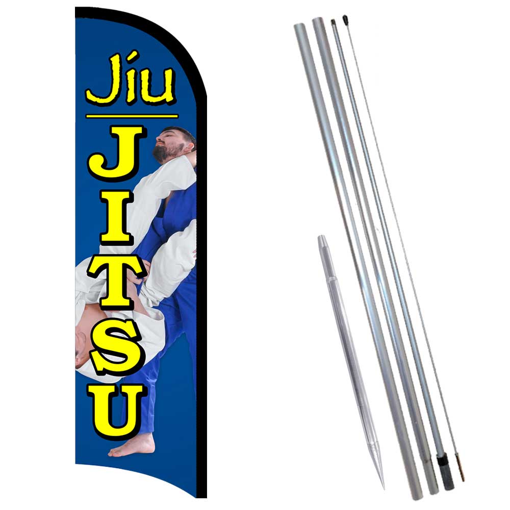 Jiu Jitsu Premium Windless Feather Flag Bundle (Complete Kit) OR Optional Repla