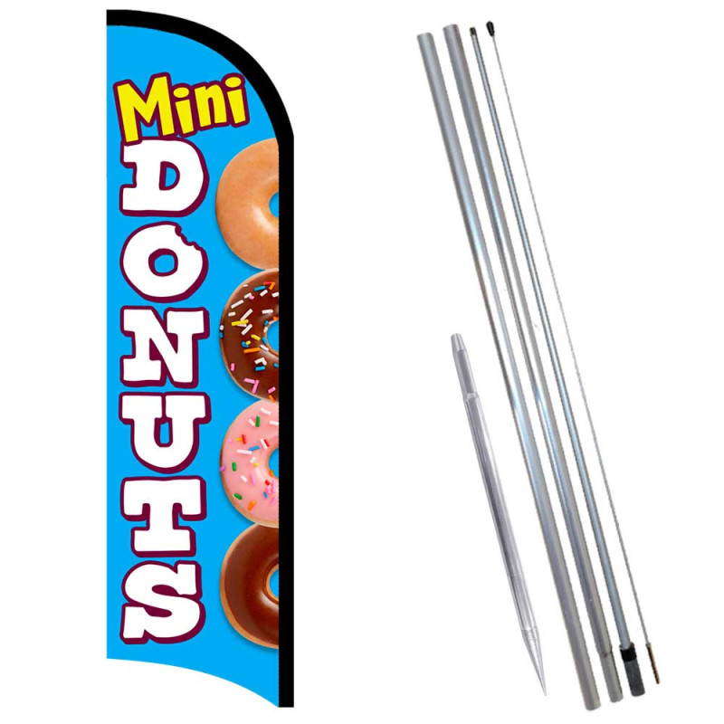 Mini Donuts Premium Windless  Feather Flag Bundle (Complete Kit) OR Optional Replacement Flag Only