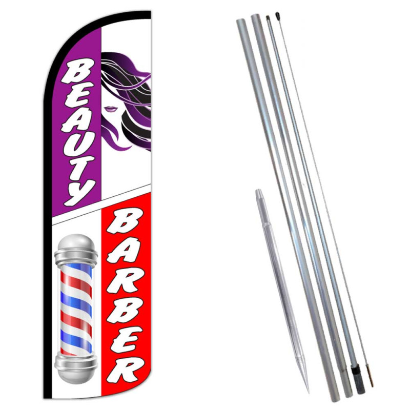 Pack of 2 Barber Now Open Windless Flag with Hybrid Pole set 