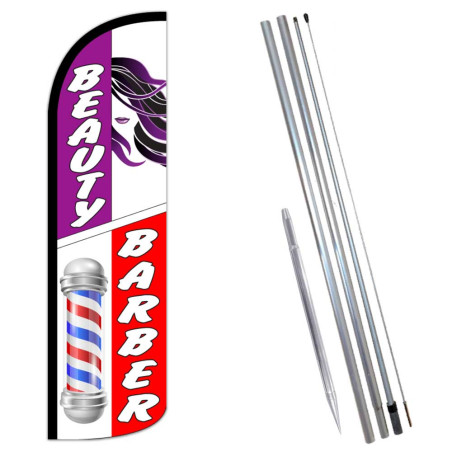 Beauty & Barber Windless Feather Flag Bundle (Complete Kit) OR Optional Replacement Flag Only