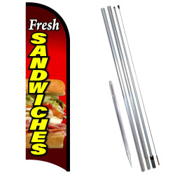 Fresh Sandwiches Premium Windless  Feather Flag Bundle (Complete Kit) OR Optional Replacement Flag Only