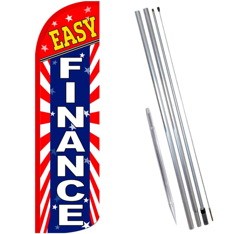 Easy Finance (Starburst) Windless Feather Flag Bundle (Complete Kit) OR Optional Replacement Flag Only