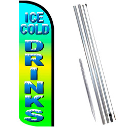 Ice Cold Drinks Windless Feather Flag Bundle (Complete Kit) OR Optional Replacement Flag Only