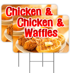 Chicken & Waffles 2 Pack Yard Signs 16" x 24" - Double-Sided Print, with Metal Stakes Made in The USA 841098109240