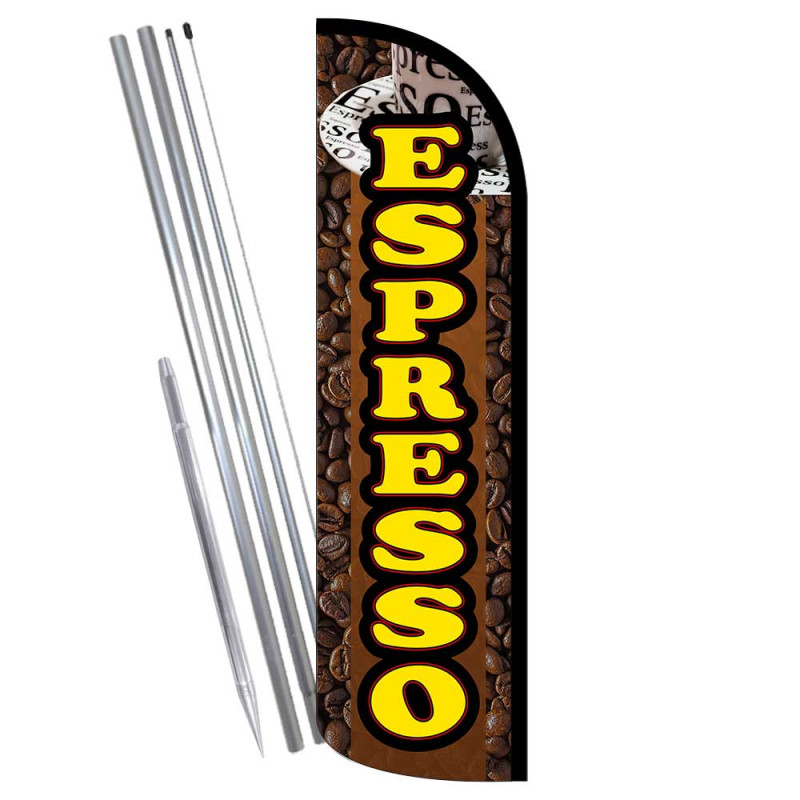 Espresso Windless Feather Flag Bundle (Complete Kit) OR Optional Replacement Flag Only