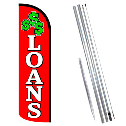 LOANS (Red/White) Windless Feather Flag Bundle (Complete Kit) OR Optional Replacement Flag Only