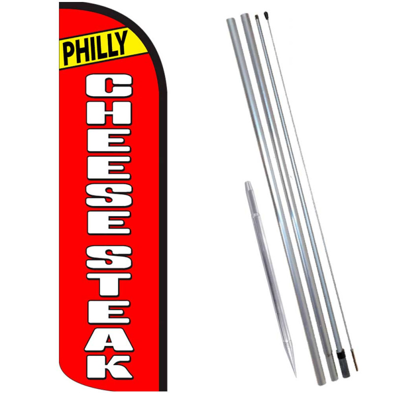 PHILLY CHEESESTEAK Windless Feather Flag Bundle (Complete Kit) OR Optional Replacement Flag Only